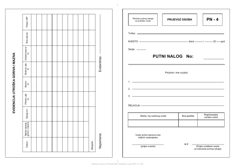 PN-4 — putničko vozilo — obrazac